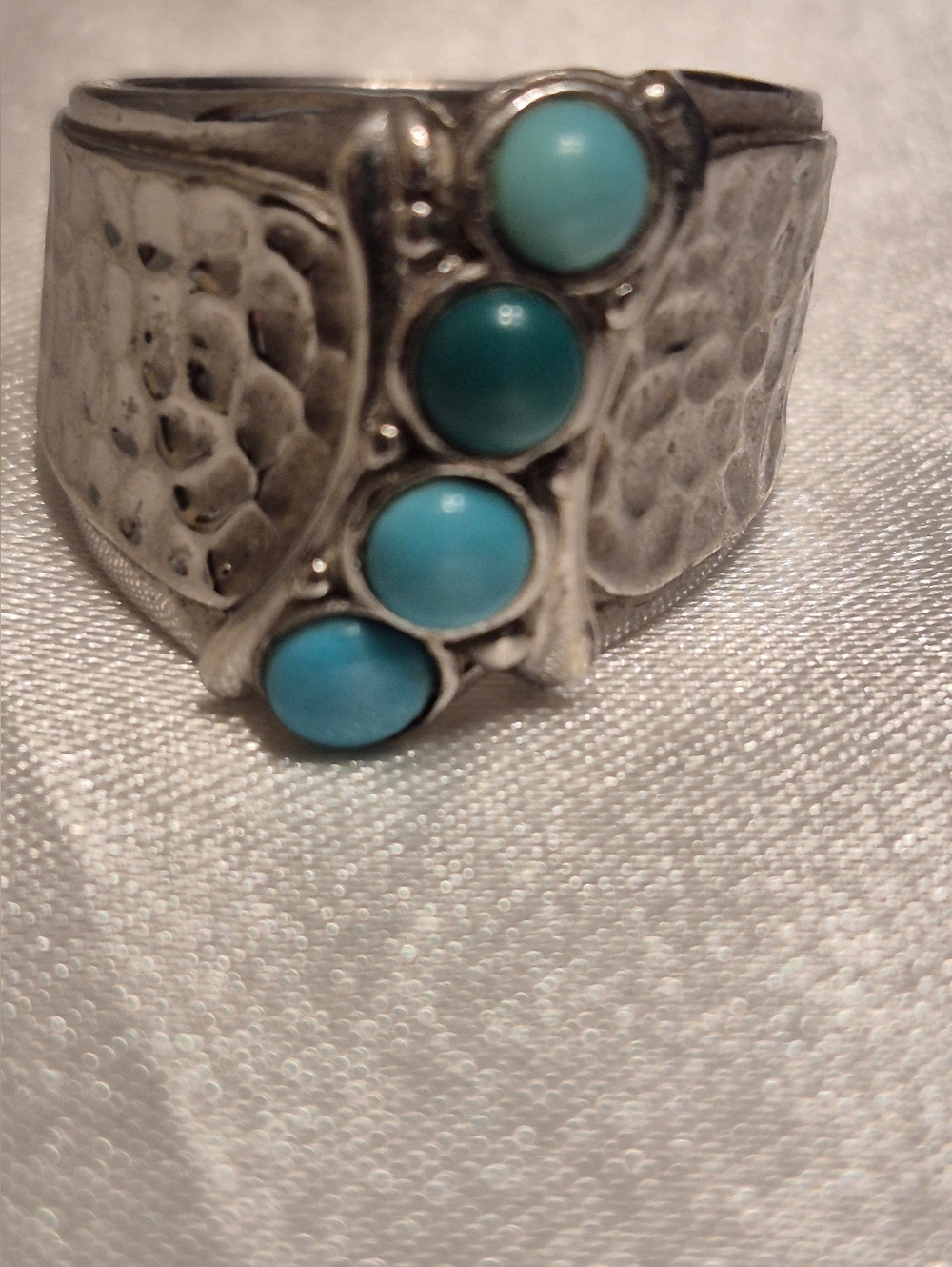 Vintage Sterling Silver Cigar Band With 4 Snake Eye Turquois